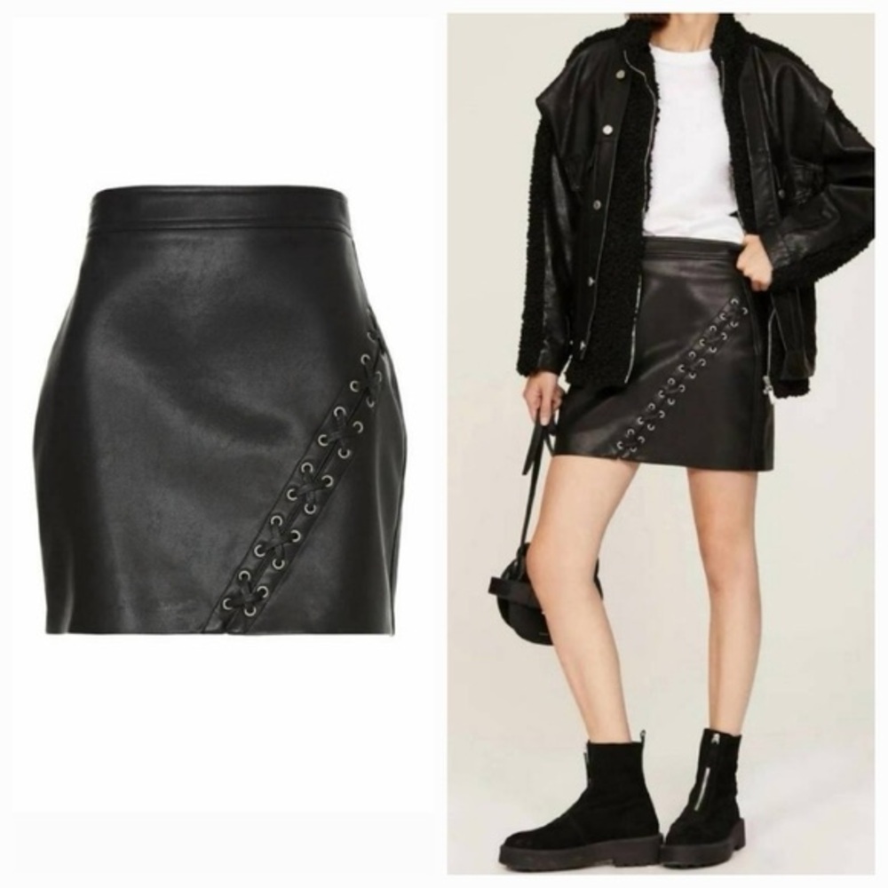 Blank NYC Spend the Night Lace-Up Black Faux Leather Mini Skirt Women’s 29
